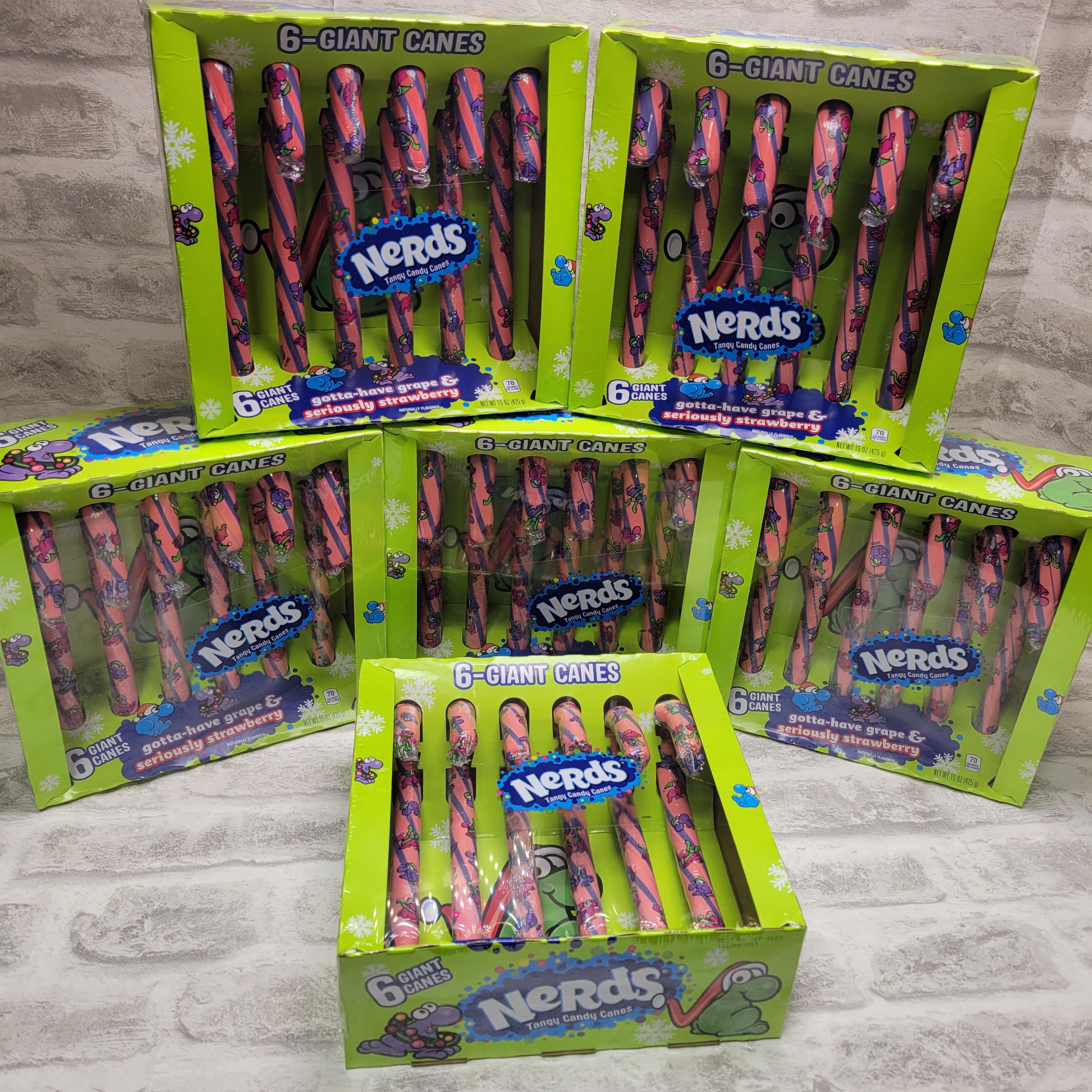 (Lot of 6) Nerds Giant Candy Canes (6 Giant Candy Canes) Grape/Strawberry (7714532753646)